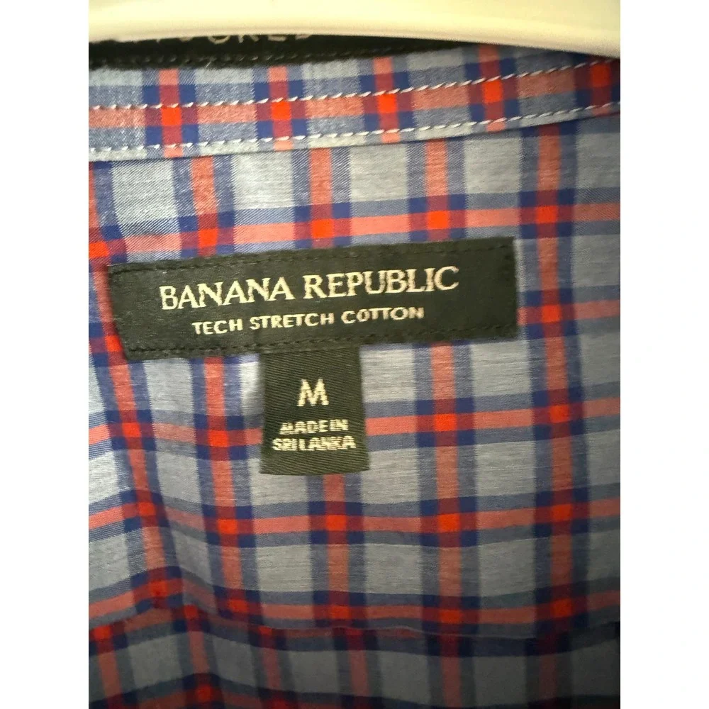 Banana Republic Tech Stretch Cotton Plaid Button Down Shirt Mens Medium Blue Red